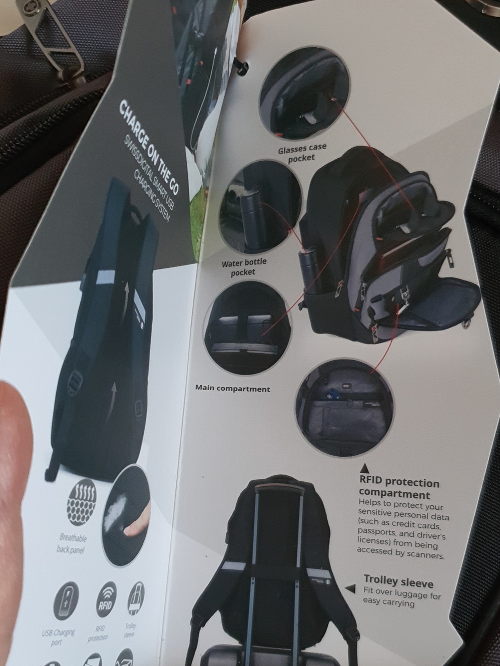Swissdigital Design Laptop Backpack with USB Charging Port Travel Backpack NWT - Picture 10 of 16